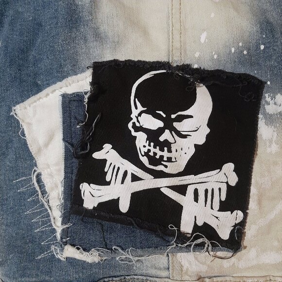 Smoke Rise DNM Co Men’s Denim Jacket XL Stone Wash Distressed Patches Slim Fit - Picture 11 of 11